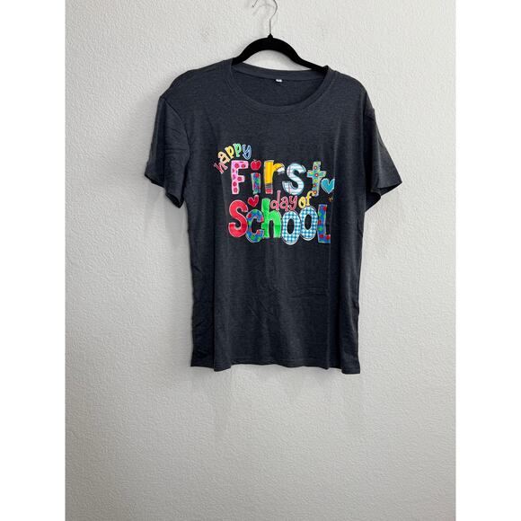 NWOT Women's Gray First Day of School Teacher T-Shirt Large - Picture 2 of 9